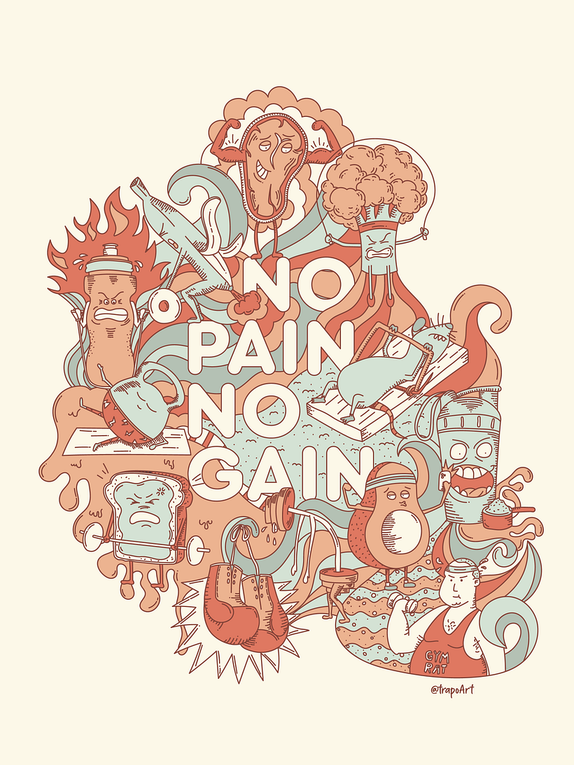  No pain no gain | Eat veggies - Ilustración tradicional