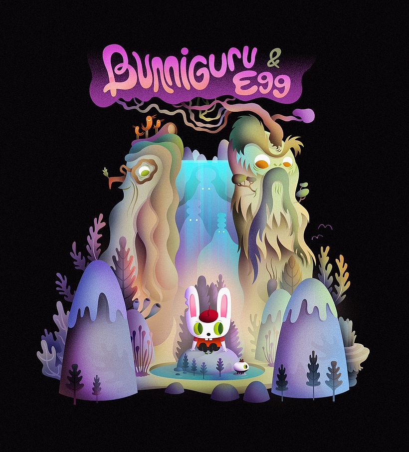 Concept art for an animated series idea featuring a young Bunniguru & Egg