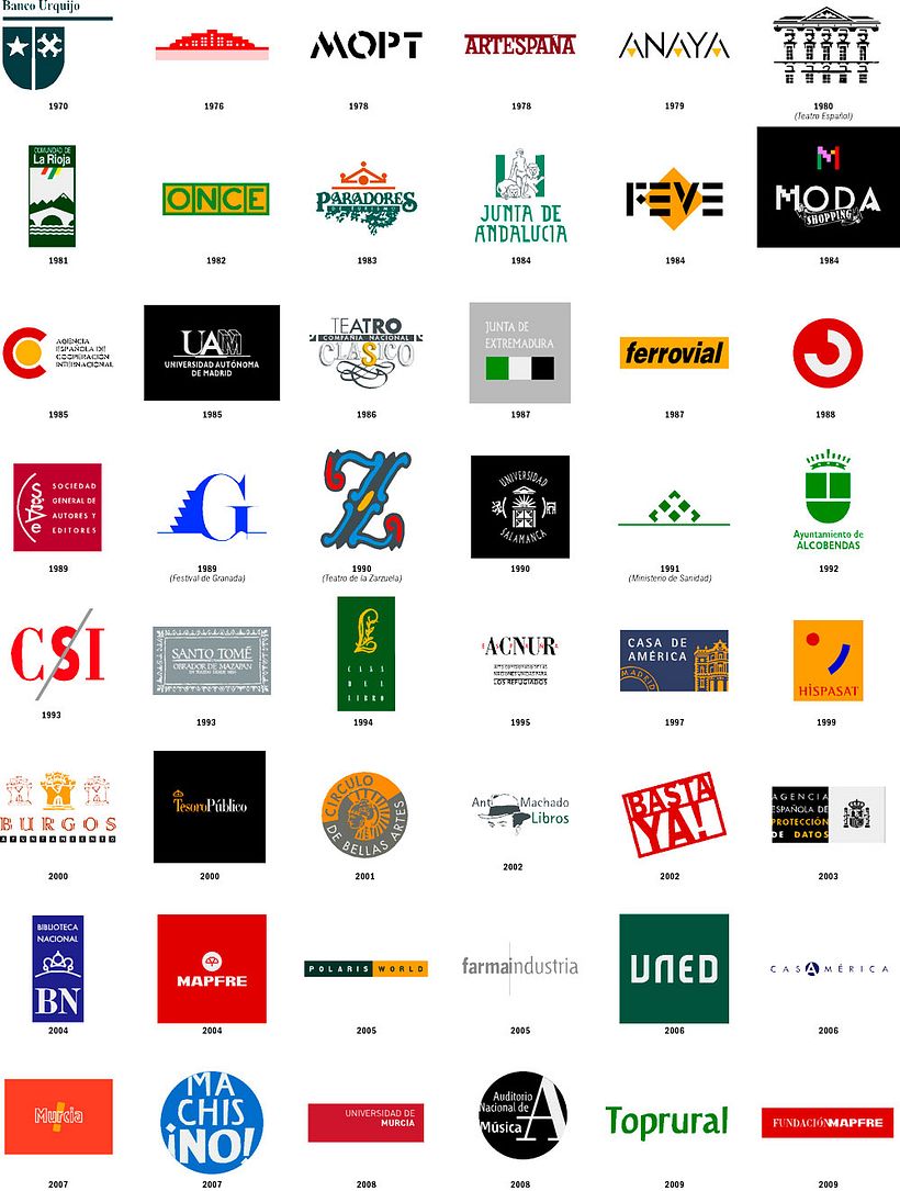 Algunos de los logos que diseñó Alberto Corazón desde 1970.