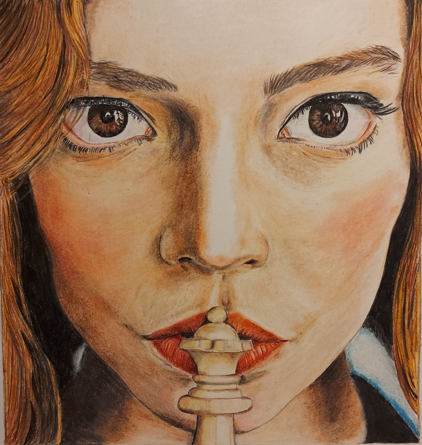 Beth Harmon. Gambito de dama. Fotografia del dibujo.