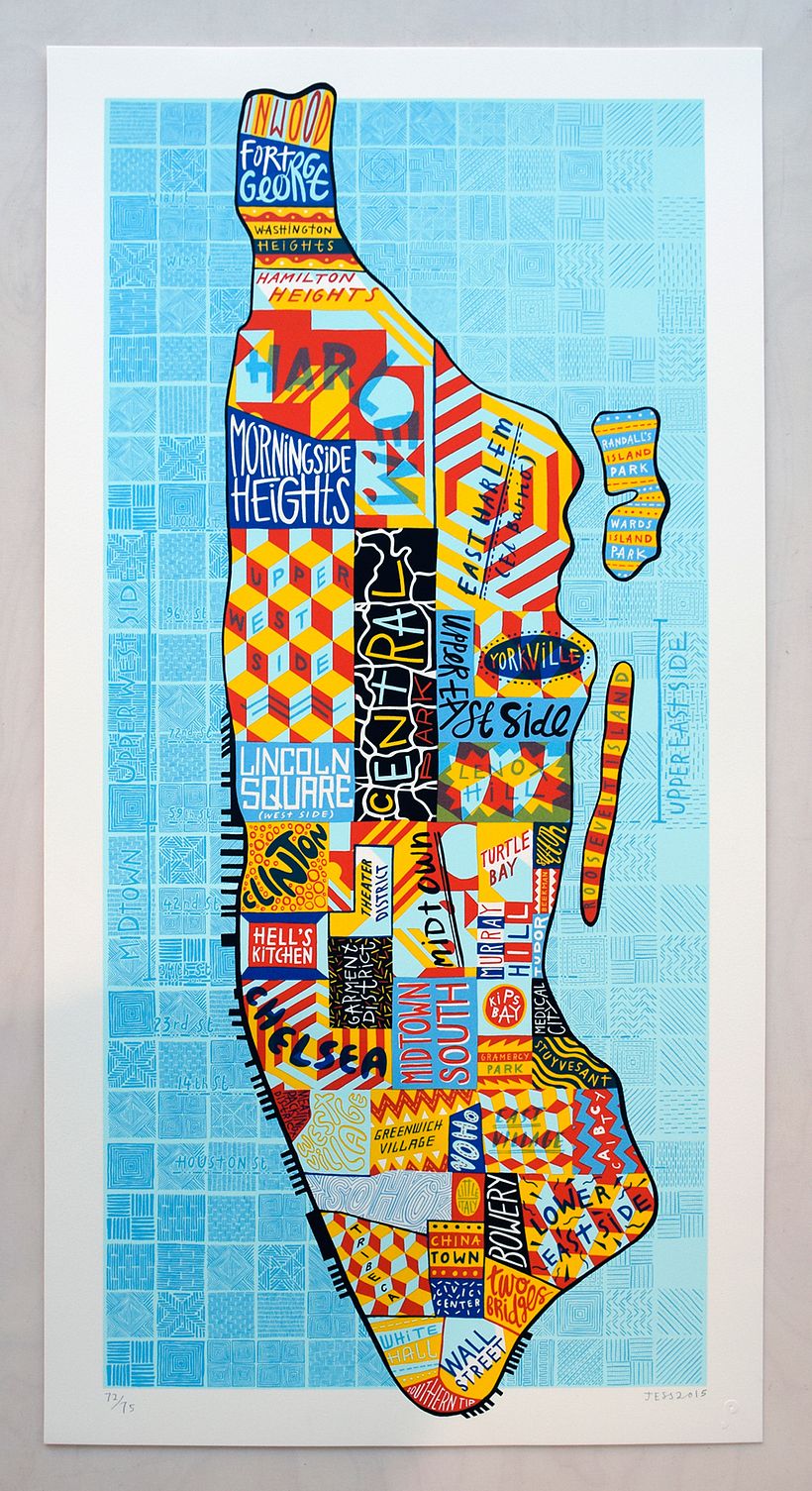 Manhatten Boroughs, 6 Colour Screenprint on Somerset Tub Sized 410gsm Paper, 75 cm x 38 cm