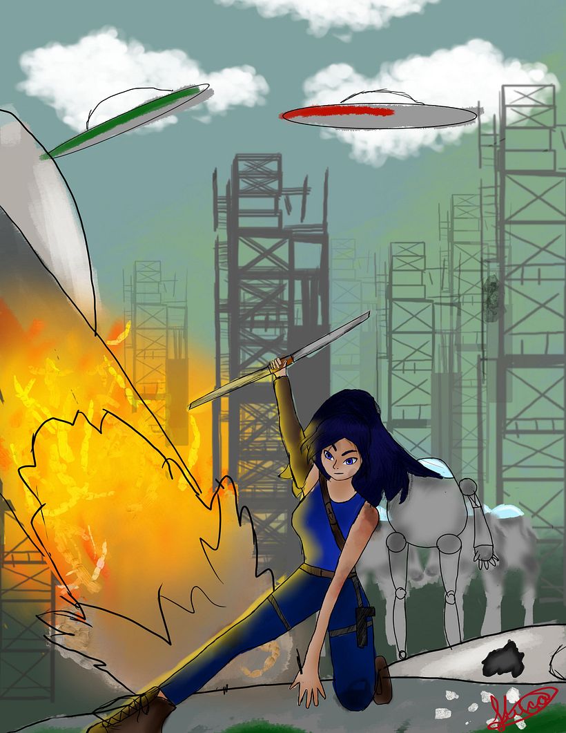 Mi Proyecto del curso: Ilustración digital de fantasía y ciencia ficción  (Fresha en plena guerra) | Domestika, image size:820x1061