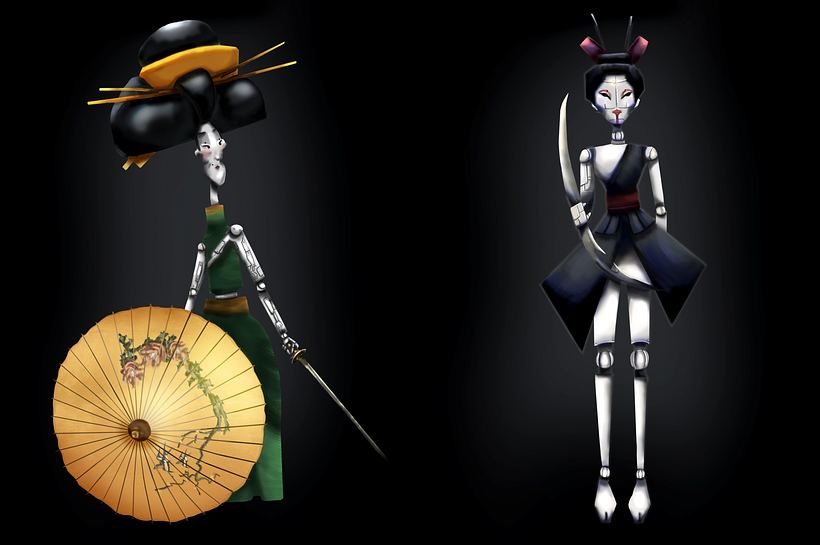 The final of my character design illustrations and explorations. The theme I chose was: Oriental Cyber Assassins. 