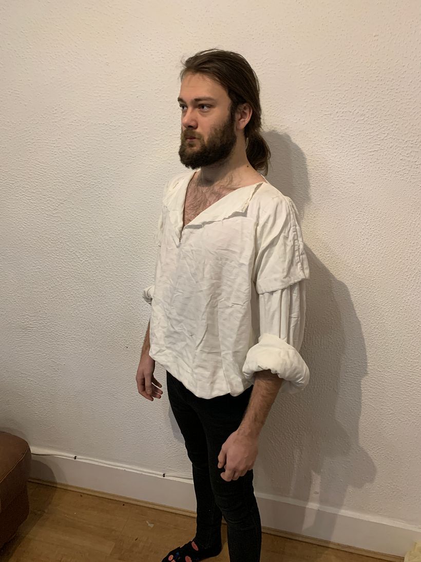 Here is one of my... almost finished projects.... 18th century inspired shirt, Just need to finish the collar 