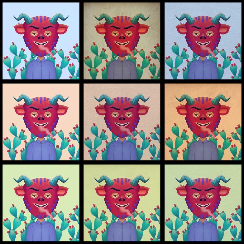 Variantes de la ilustración acrílica con color y textura de papel