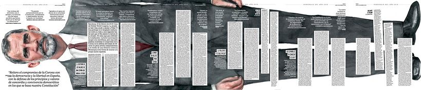 Three double pages featuring King Felipe of Spain by Carlos Rodríguez Casado.