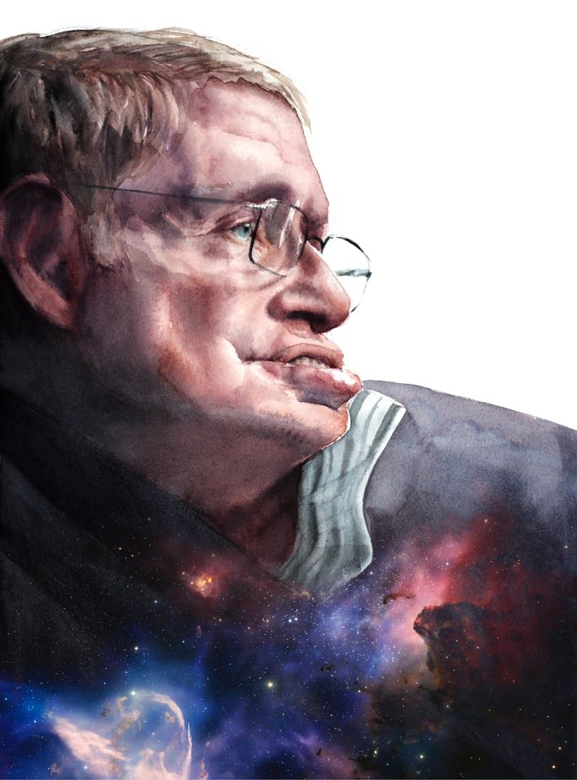 Stephen Hawking emerges from the cosmos, by Carlos Rodríguez Casado.