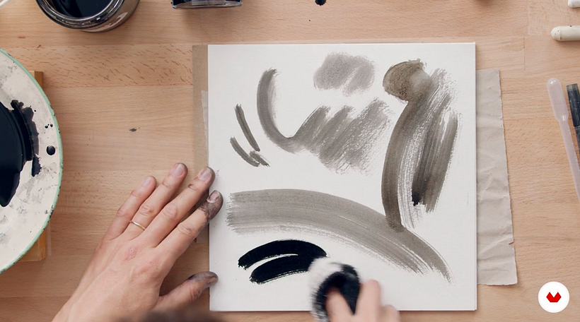 In this exercise, Laura McKendry applies ink using a piece of fabric.