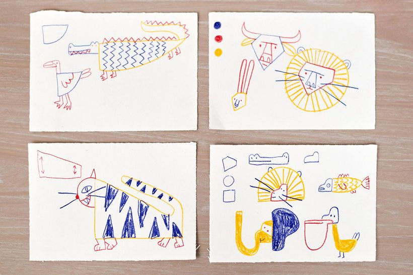 Santiago Solís Montes de Oca experiments with drawing different animal species.