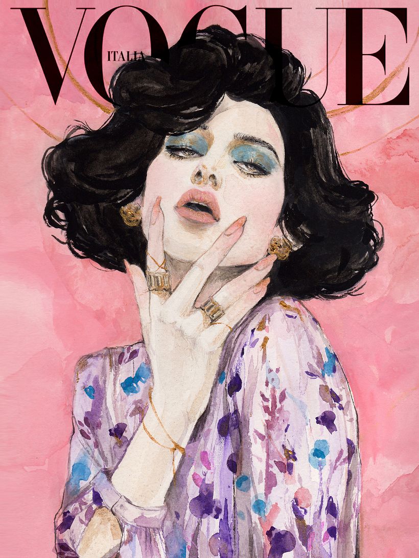 Vogue Italia with Kendall Jenner // Colored Pencil + Gouache on Arches Paper 8' x 10'