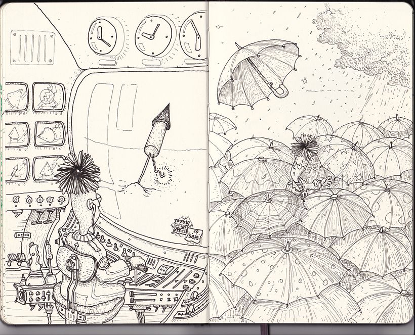 Inktober 2020, día 16 y 17: 'rocket' y 'storm'.