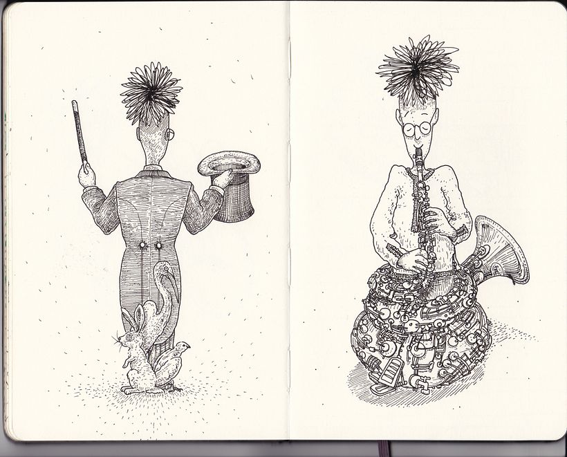 Inktober 2020, día 26 y 27: 'hide' y 'music'.