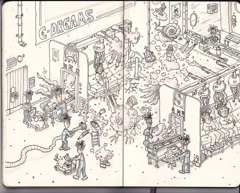 Ideas extra para dibujar de Mattias Adolfsson: ‘máquina de sueños‘.