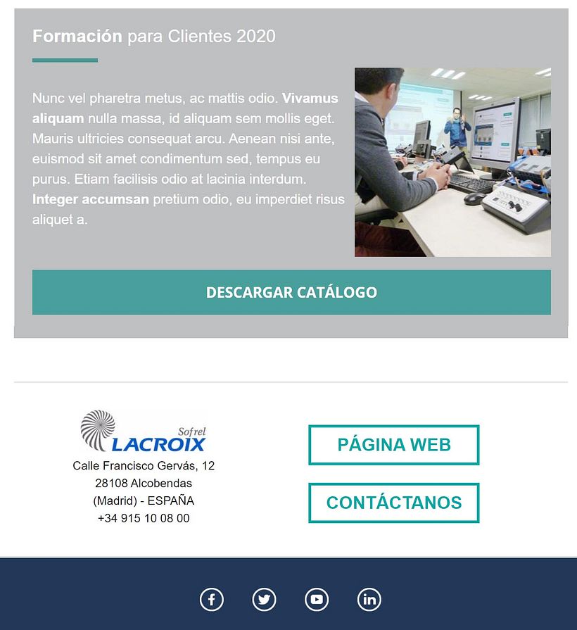 Plantilla Newsletter Lacroix Sofrel - Resto cuerpo contenido y llamadas a la acción pie correo