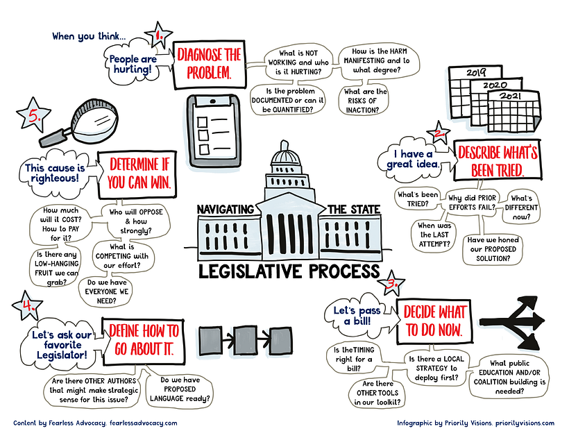  Infographic on the key steps and important questions for effective state legislative advocacy 