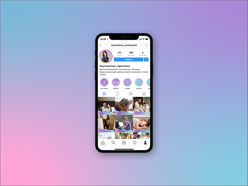 Social media design for a music therapist, Ukraine