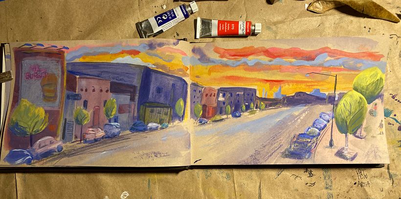 Es un barrio de Brooklyn en Nueva York.  La puesta del sol parecía una escena del oeste de EEUU!