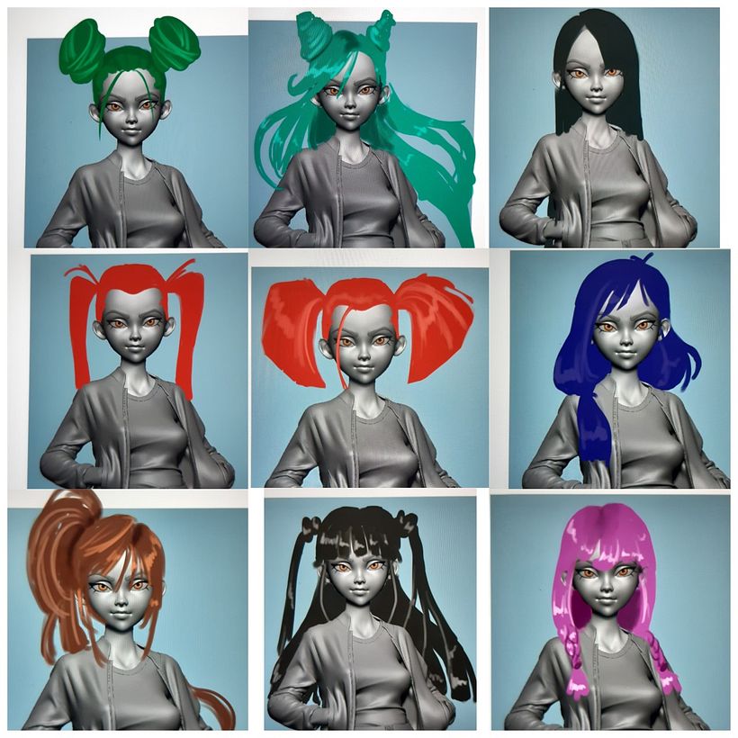 Part of the process, once I have the base I like to try different hairs to see which one might fit best