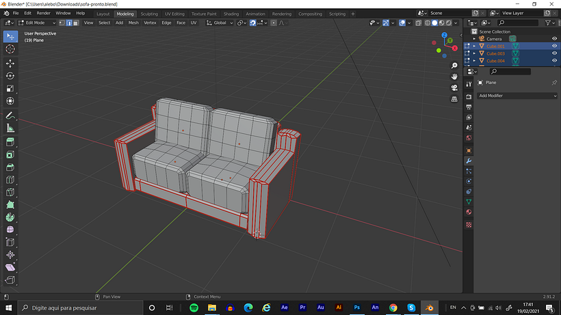 Sofa. LowPoly. 3D Modeling. Blender. / Sofá. Modelagem 3D. Poucos Poligonos. Blender. - AlêBonholi