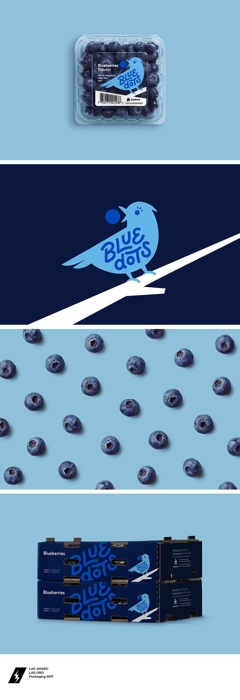 Dirección creativa y lettering para Agrokasa, empresa agroindustrial peruana especializada en blueberries para exportación.