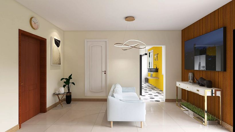 Sala de estar minimalista e clean.