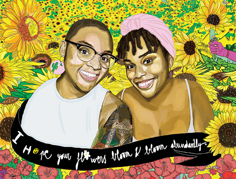 A portrait commission about love, friendship, and flowers.
