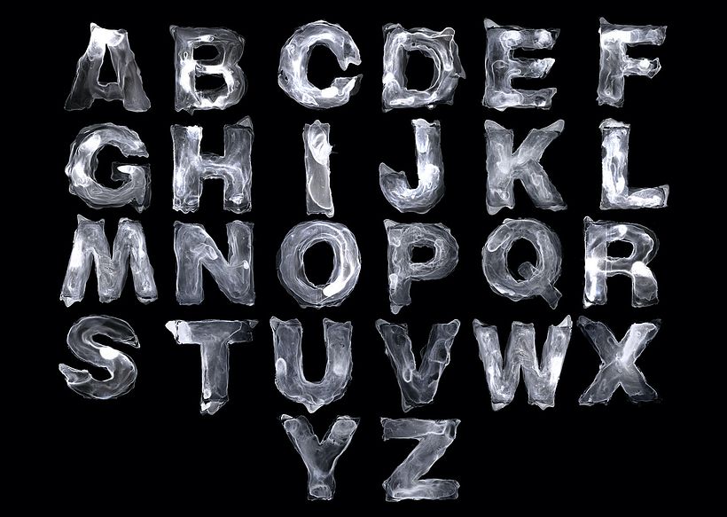 This is an analog alphabet made with ink on a synthetic paper that doesn't absorb water. (https://mynamewastaken.me/Yupo-Type