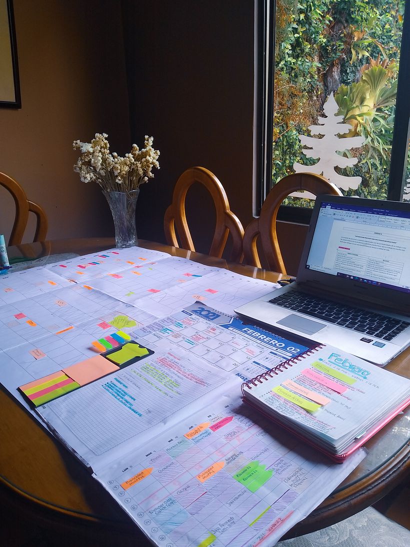 Un plano general de la planeación de año, mes, semana, dia y apuntes del curso. ¡Gracias Monica!