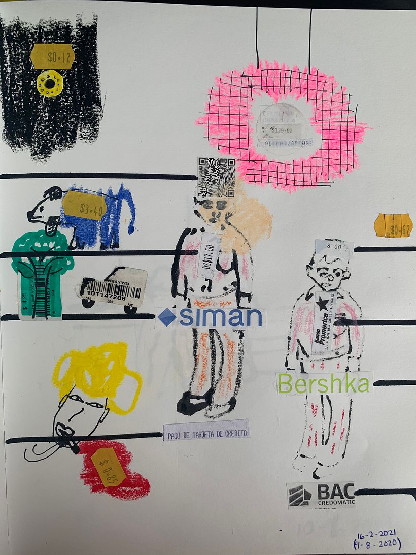 Este ejercicio elaborado originalmente en agosto de 2020, lo intervine en este curso con recortes de compras, crayones...