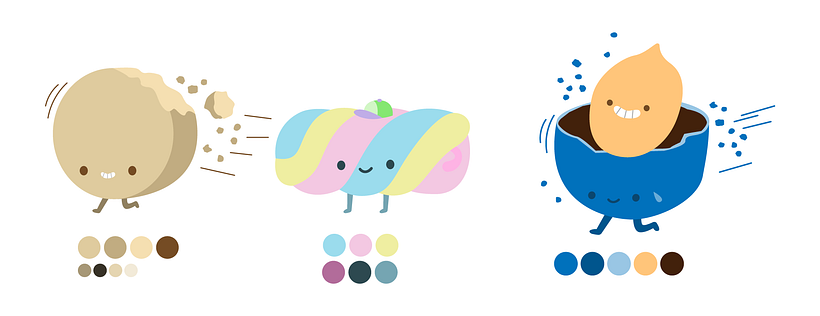 Tracé mis personajes en Illustrator y elegí la paleta de colores.