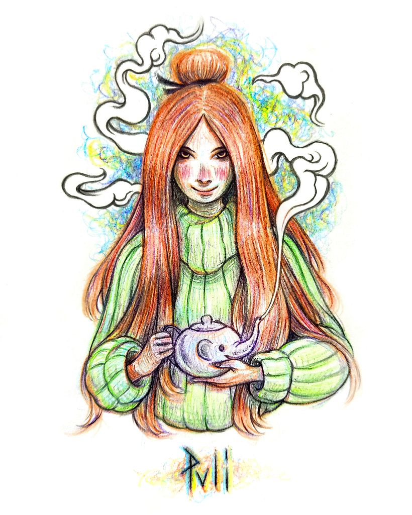 Ilustración con lápices de colores en mi sketchbook. Limpiado y retocado en Photoshop.