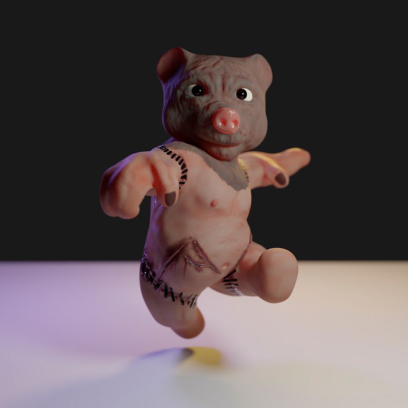 render con pose, textura final e iluminación