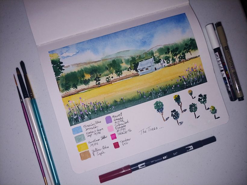 Love sketching and adding the watercolors to it!
