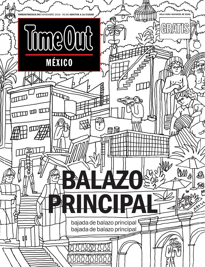 Dibujos sin color, maqueta para considerar títulos, logo y layout de la revista.