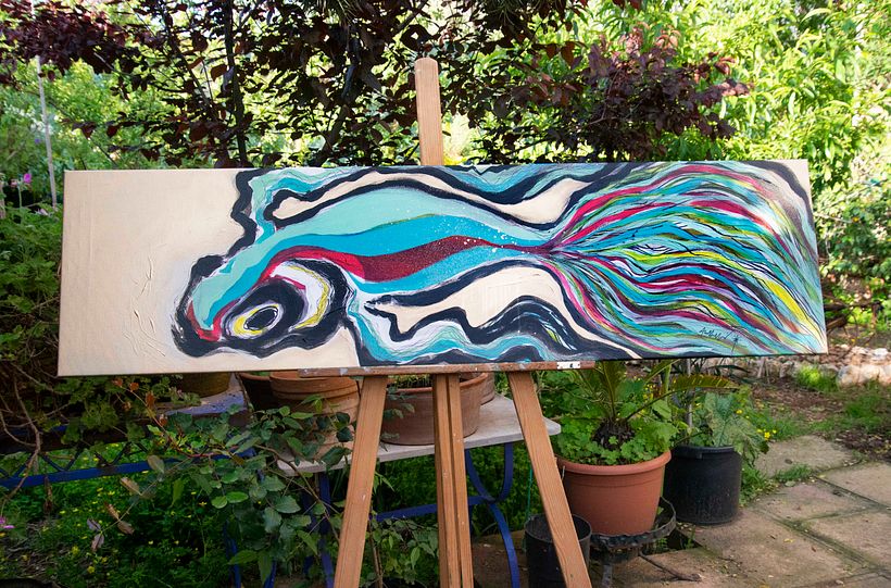 "Doncella" - "Metamorfosis"  - Técnica mixta: Pintura acrílica, sprays, tintas, rotuladores y lápices... Año 2020