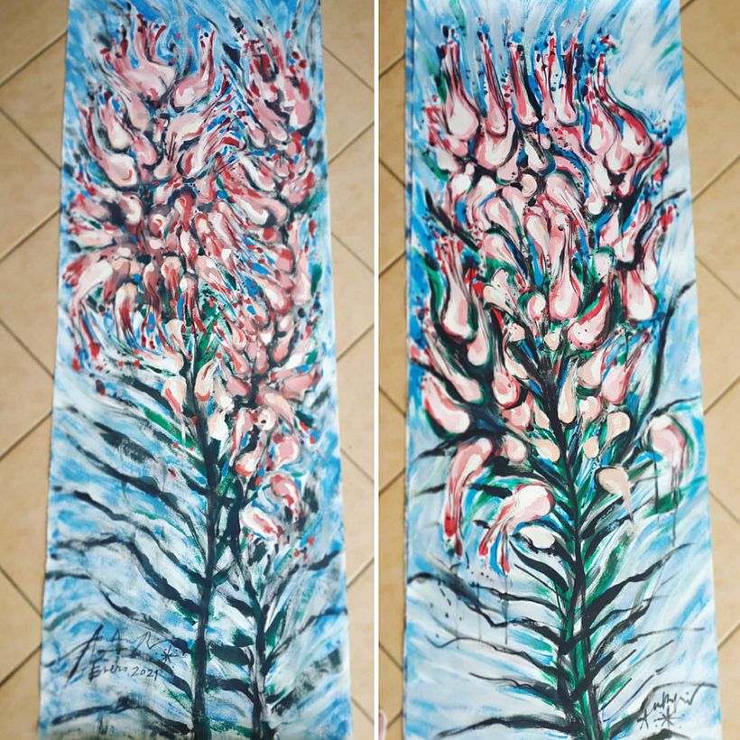 "Ciprells de muntanya" - Técnica mixta: Pintura acrílica, sprays, tintas, rotuladores y lápices... Año 2020