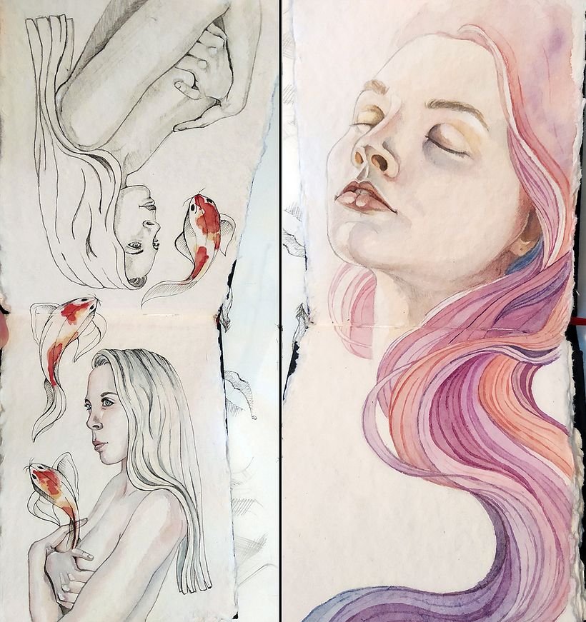 En la imagen de la izquierda hice el mismo dibujo pero uno solo a lápiz y el otro con acuarela, pero no se aprecia muy bien.