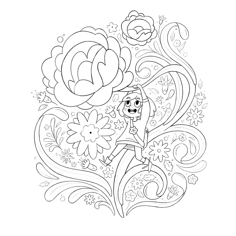 Illustrated character with botanical elements 1