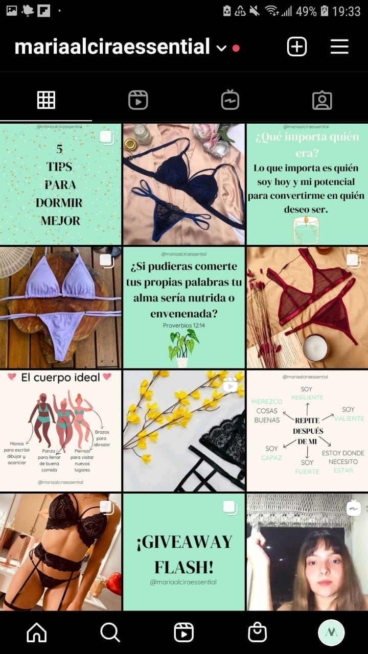 este es el feed por lo que ven, hay tips, hay frases y nuestros productos con un poco de branding
