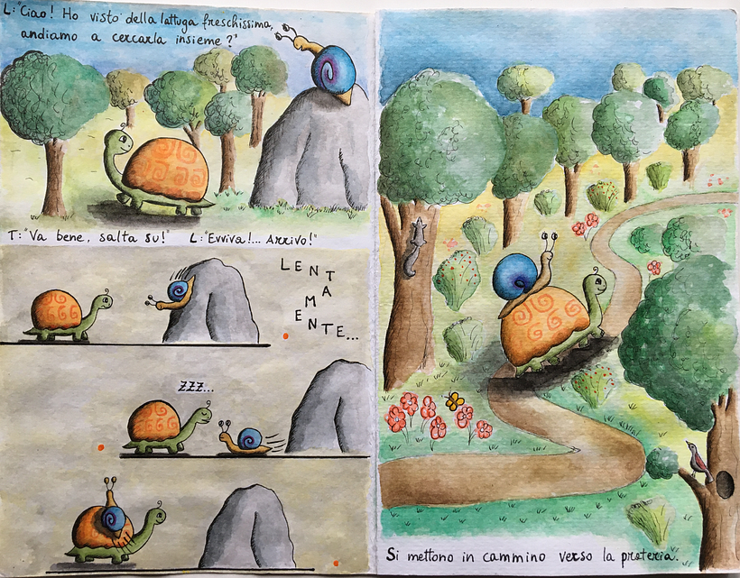 La Lumaca e La Tartaruga (the snail and the tortoise) - My project in Narrative Techniques for Illustrated Stories course 1