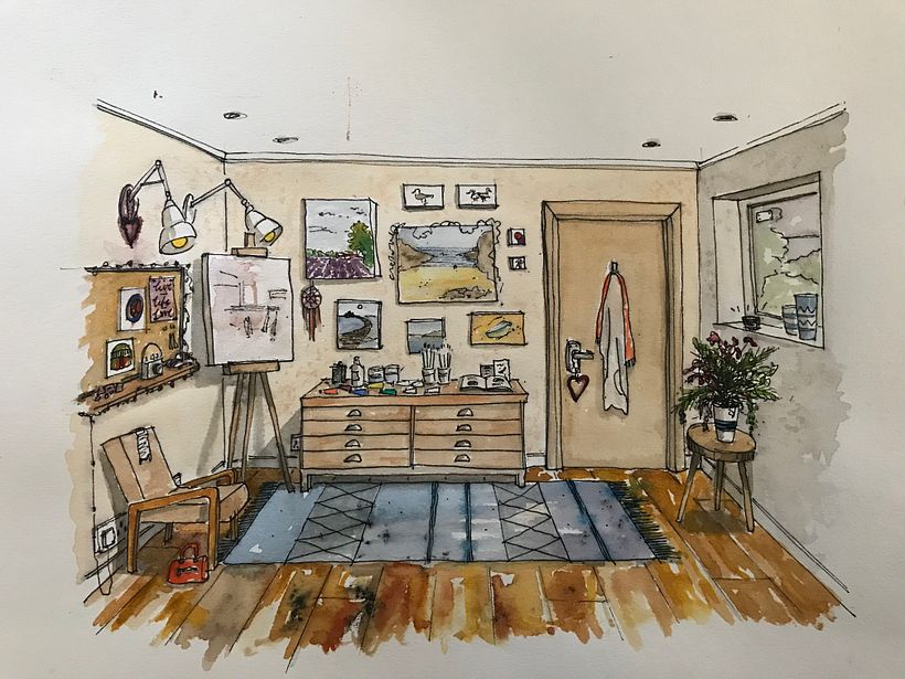 One Point perspective - rendered in watercolour