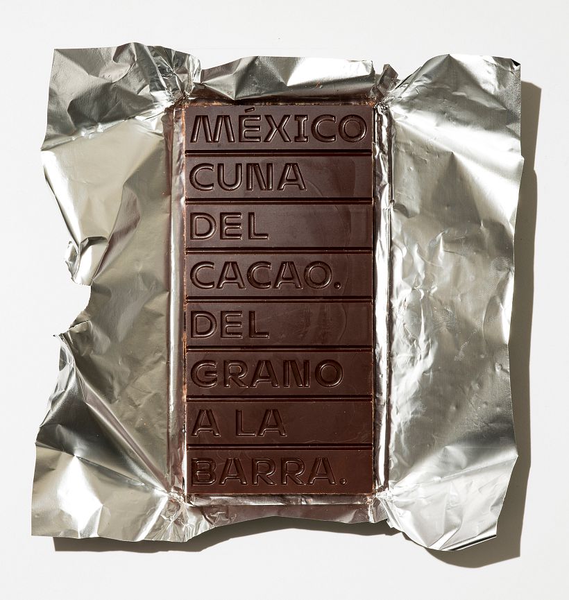 Branding on a chocolate bar, where typography is also intended to represent an idea