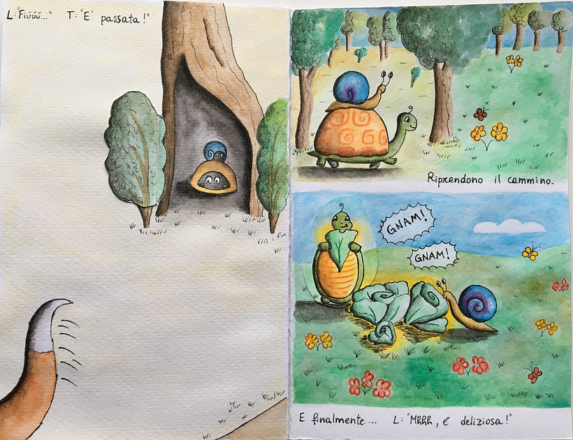 La Lumaca e La Tartaruga (the snail and the tortoise) - My project in Narrative Techniques for Illustrated Stories course 3