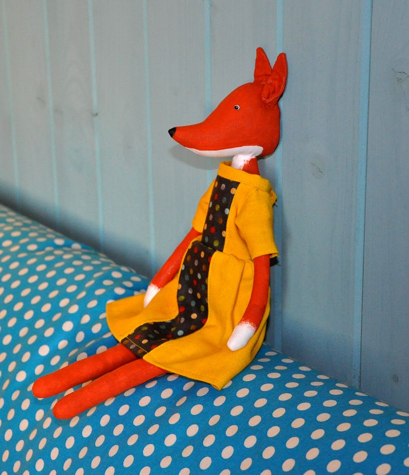 And this is my model - my handmade fox rag doll, I made her just according the sizes of patterns in this course.