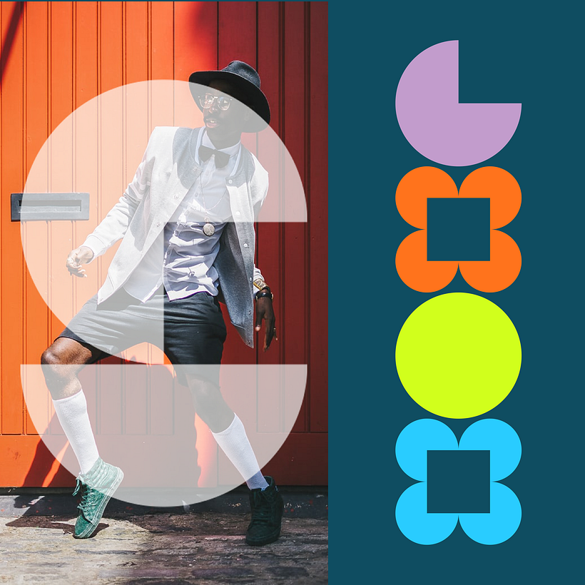 Identity design coming together with colours, photography and logomark.