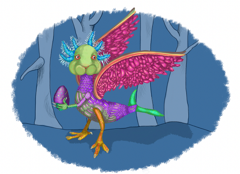 Ilustración de alebrije , la cual considero que tiene errores aun que aun no se cuáles y donde , solo creo que hay algo i.