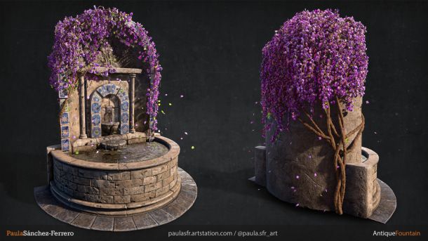 Antique fountain in spring.