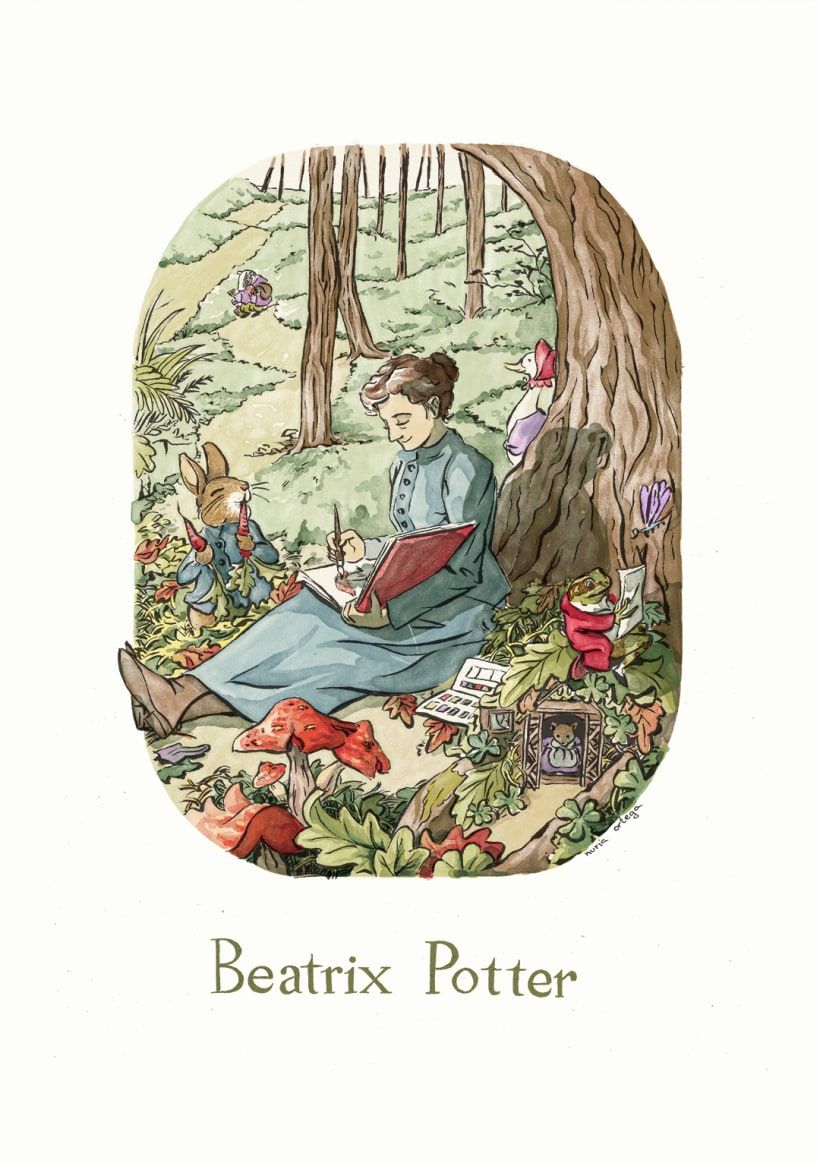 Ilustración de Núria Ortega inspirada en su musa, la escritora Beatrix Potter. 