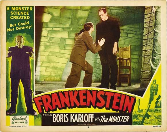 Promotional image of 'Frankenstein' (1931), featuring Colin Clive and Boris Karloff