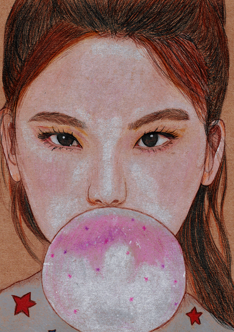 Desenho usando giz pastel e lápis de cor.